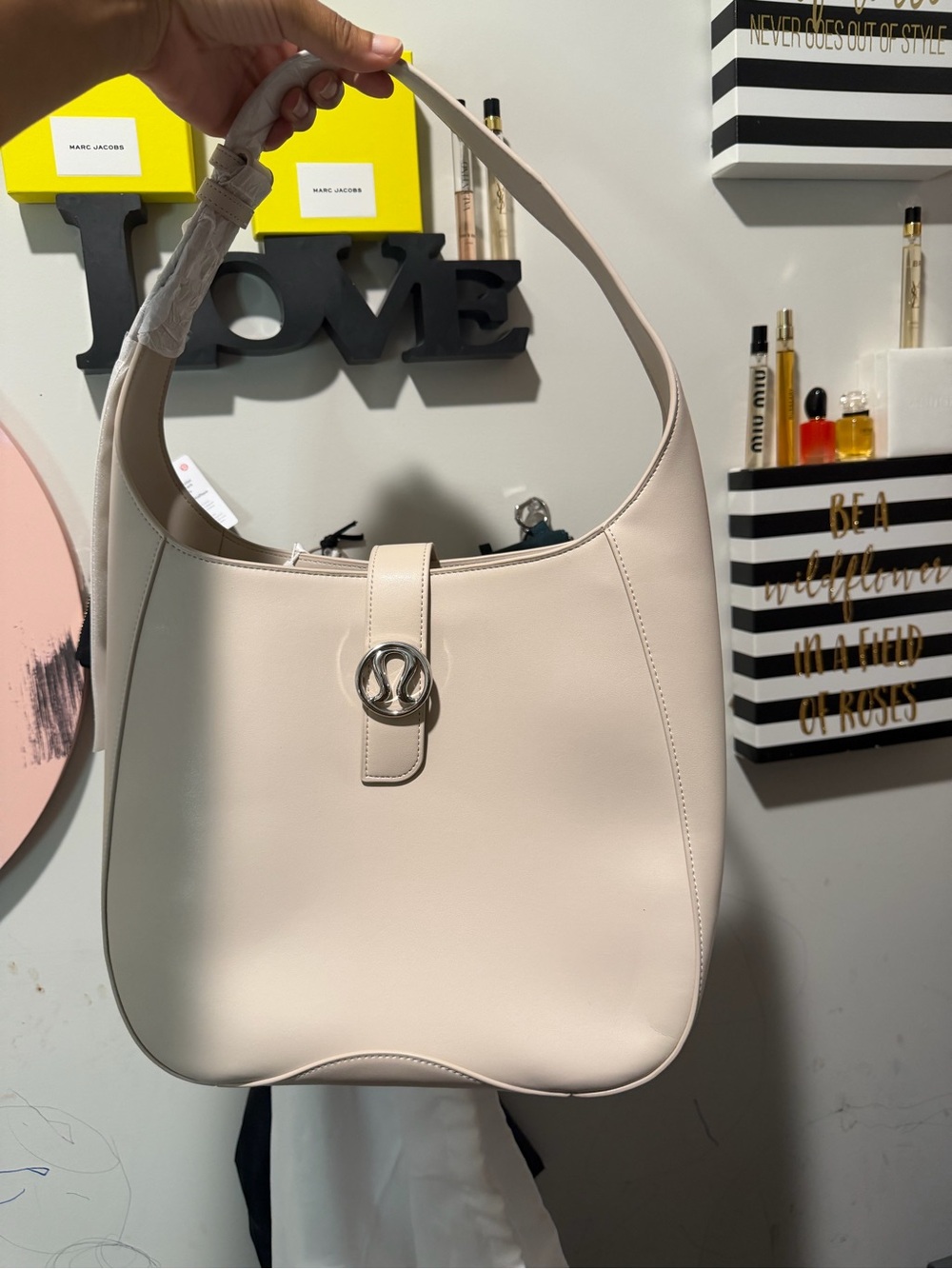 lululemon athletica Cream Shoulder Hobo Bag with Silver Logo